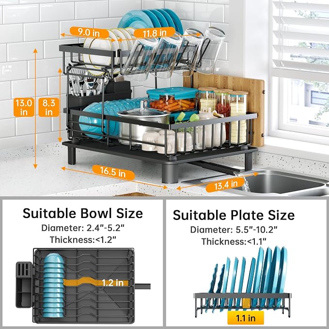 Dish Drying Rack, 2 Tier Dish Racks - Image 3