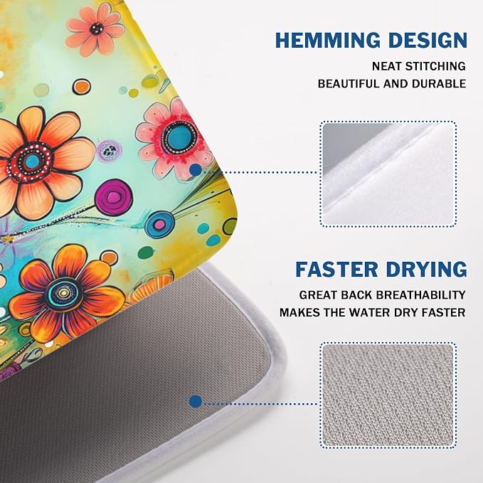 Abstract Colorful Floral Dish Drying Mat - Image 4