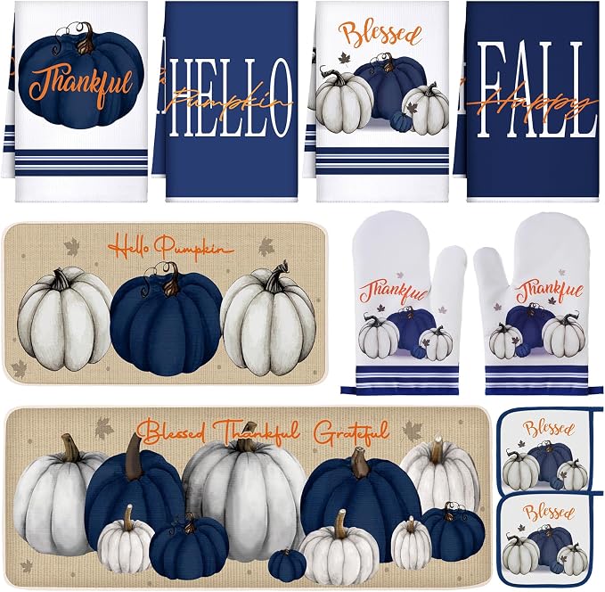 Fanfanwin 10 Pcs Thanksgiving Pumpkin Kitchen Decor Set Kitchen Towels Pot by Fanfanwin