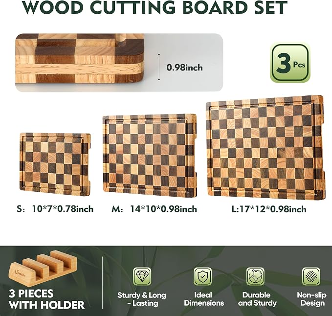 3 Pack Checkered Wood Cutting Board Set Cutting Boards - Image 5
