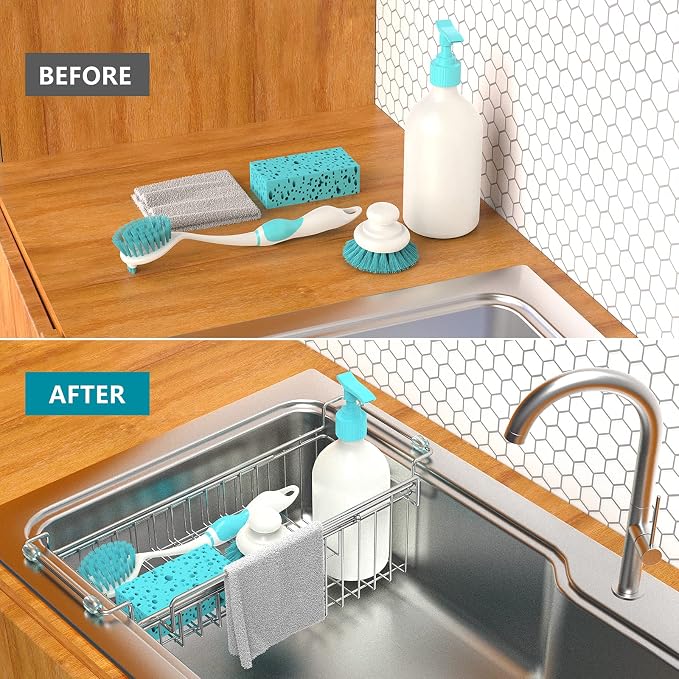 Over The Kitchen Sink Caddy Sponge Holder Organizer Drying Rack Expandable - Image 7