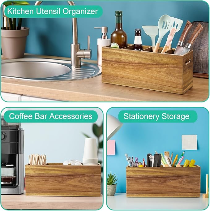 ALELION Acacia Wood Utensil Holder - Image 4