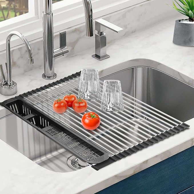 Roll Up Dish Drying Rack, Expandable Over The Sink Dish Drainer, Stainless by CLNGAIKITCHENWARE