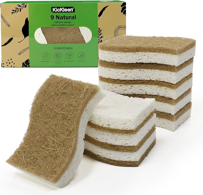 9 Pack Biodegradable Natural Kitchen Sponge by KICKLEEN