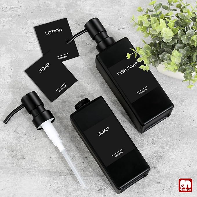 GMISUN Black Soap Dispenser, Hand Soap Dispenser Bathroom, 12 fl oz/350ml Glass - Image 6