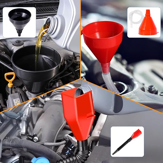 17 Pcs Automotive Funnel Set & Gas Can Spout Replacement, Plastic Long Neck Oil - Image 3