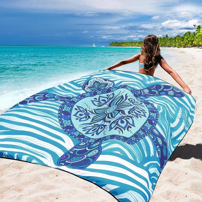 WIWIGO Beach Blanket Waterproof Sandproof Beach Mat 79" X 83"/10'x9'for 2-8 - Image 5
