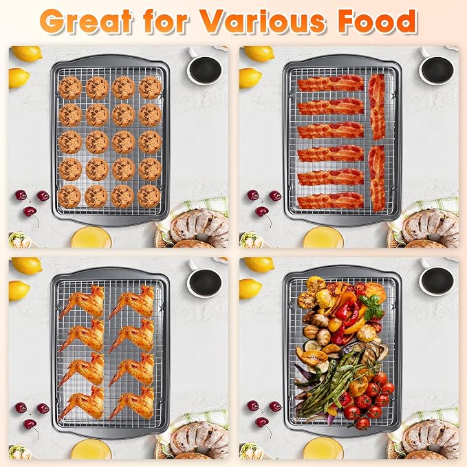 Baking Sheet with Wire Rack, 17 x 12 Inch Nonstick Cookie Sheets Pan Set with - Image 6