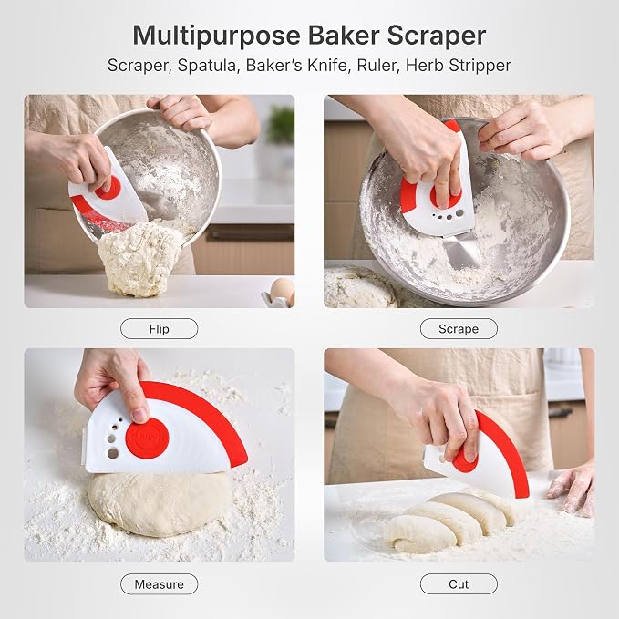 5-in-1 Dough Scraper & Flexible Bowl Scraper by Nextrend, Bread Scraper - Image 2