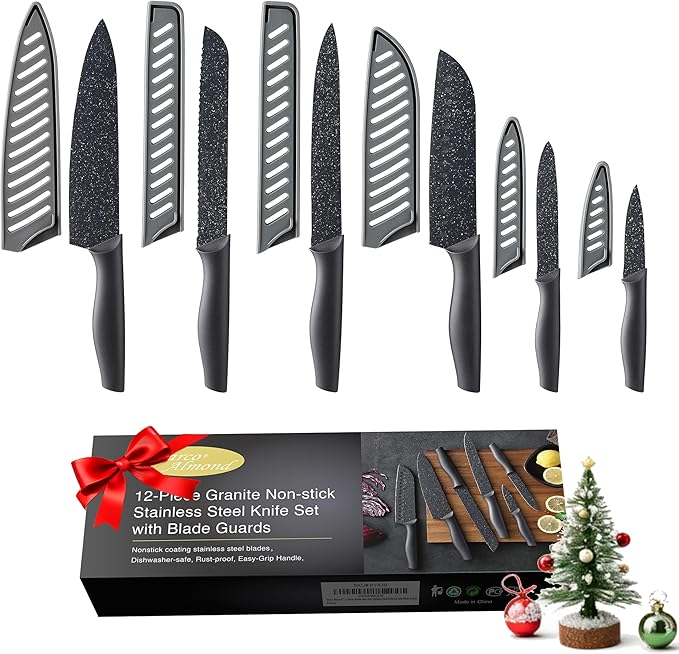 Marco Almond Kitchen Knife Set, KYA39 12-Piece Chef Knife Sets, 6 Knives by MarcoAlmond