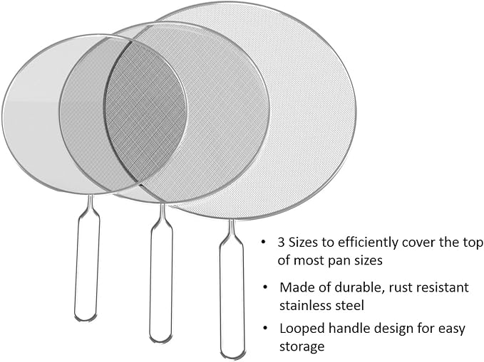 3-Piece Splatter Screen Set – Fine Mesh Stainless-Steel Grease Splatter Guard - Image 5