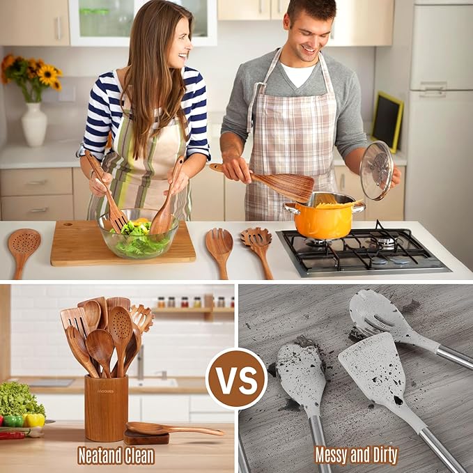 Wooden Spoons for Cooking, Comfortable Grip, Heat Resistant Cooking Utensils Set - Image 7