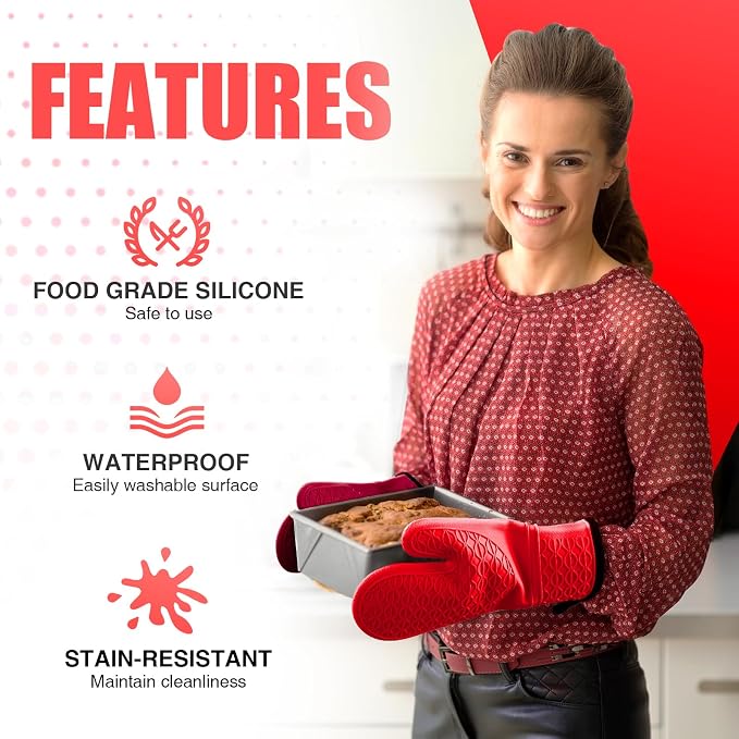 Silicone Oven Mitts, Heat Resistant 2PCS Oven Mitts - Image 4