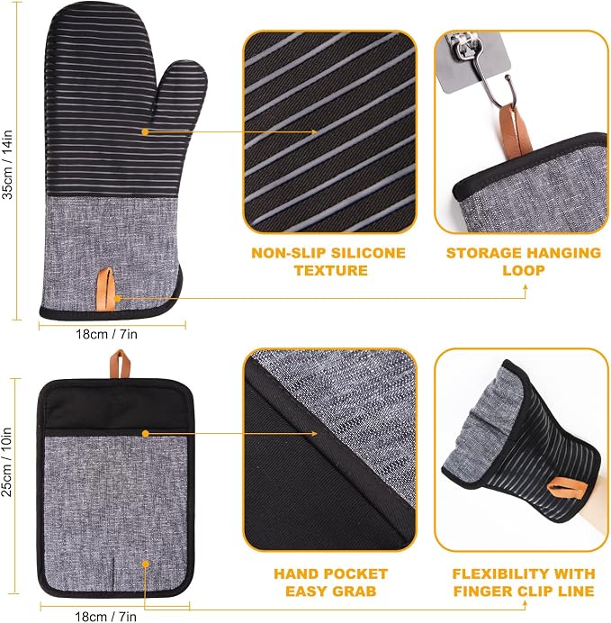 4PCS TIPTAP Oven Mitts, Kitchen Oven Mitts Set, Non Slip Cotton Oven Mitt and - Image 2