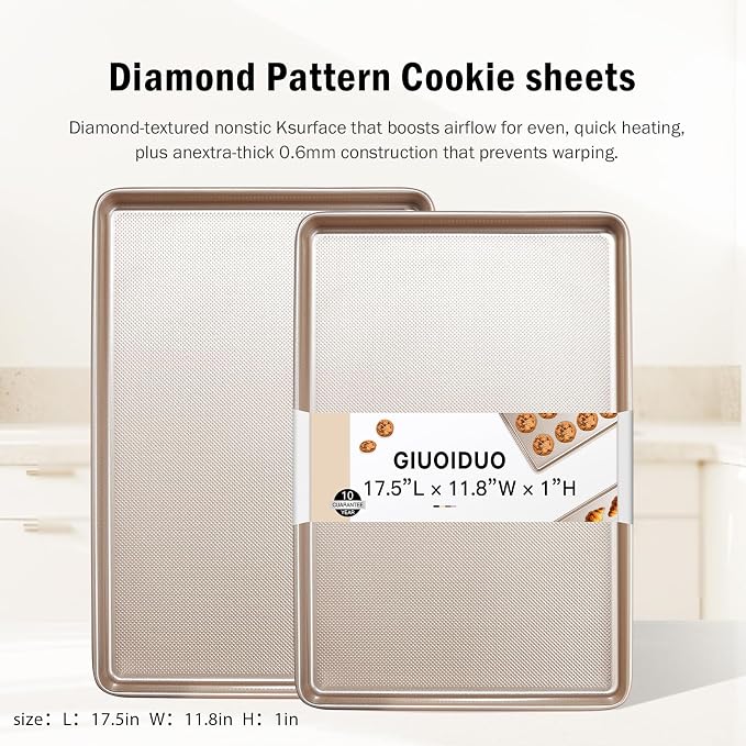 GIUOIDUO 2 Pack Half Sheet Baking Pans, Commercial Quality Baking Sheet Pan Set - Image 3