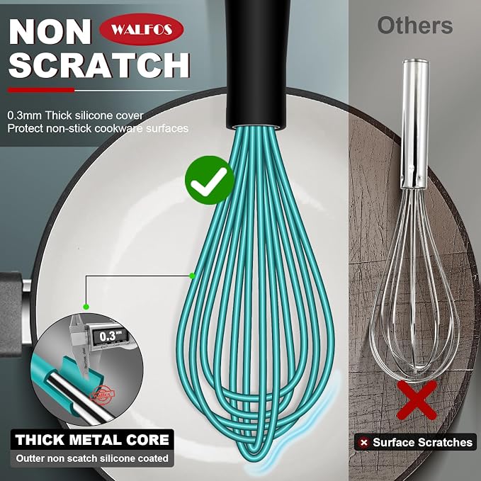 Walfos Silicone whisk, Whisks for Cooking Non Scratch, BPA Free whisk set of 4 - Image 2
