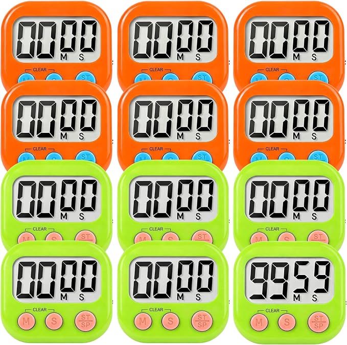 12 Pack Digital Kitchen Timer Small Classroom Timers by VOULOIR