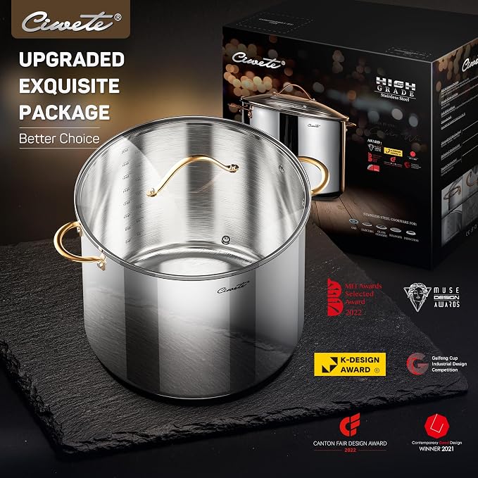Ciwete Stock Pot 20 Quart, 3 Ply Stainless Steel Stock Pot - Image 3