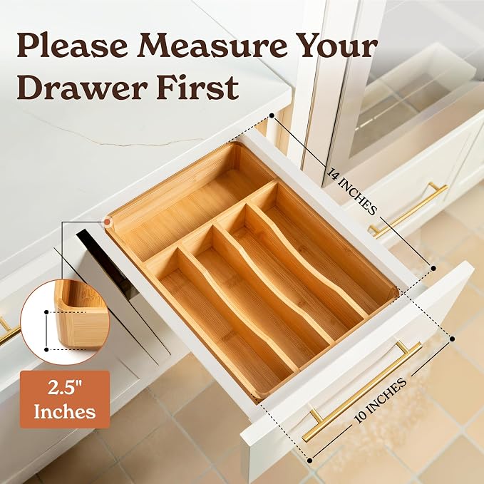 SMIRLY Silverware Drawer Organizer – Bamboo Kitchen Drawer Organizer, - Image 4