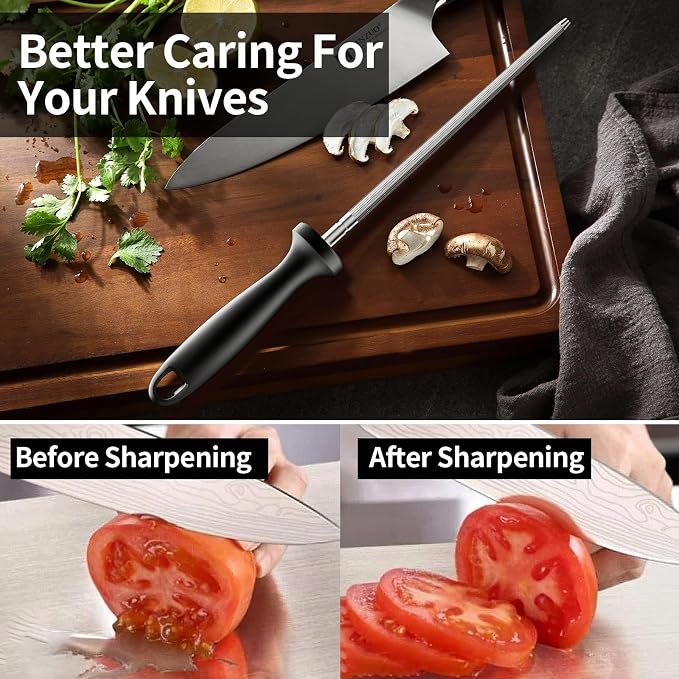 Knife Sharpener Rod, 13 Inch Carbon Steel Honing Steel - Image 7
