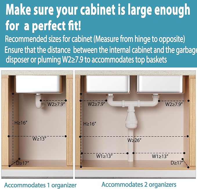 Liuoud Under Sink Organizer 2 Pack, 2 Tier Slide Out Large Capacity Height - Image 6