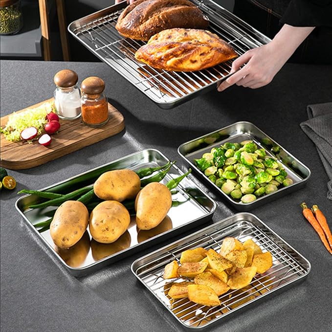 Baking Sheets 2 Pieces, Bastwe Stainless Steel Baking Pan Tray Cookie Sheet - Image 6
