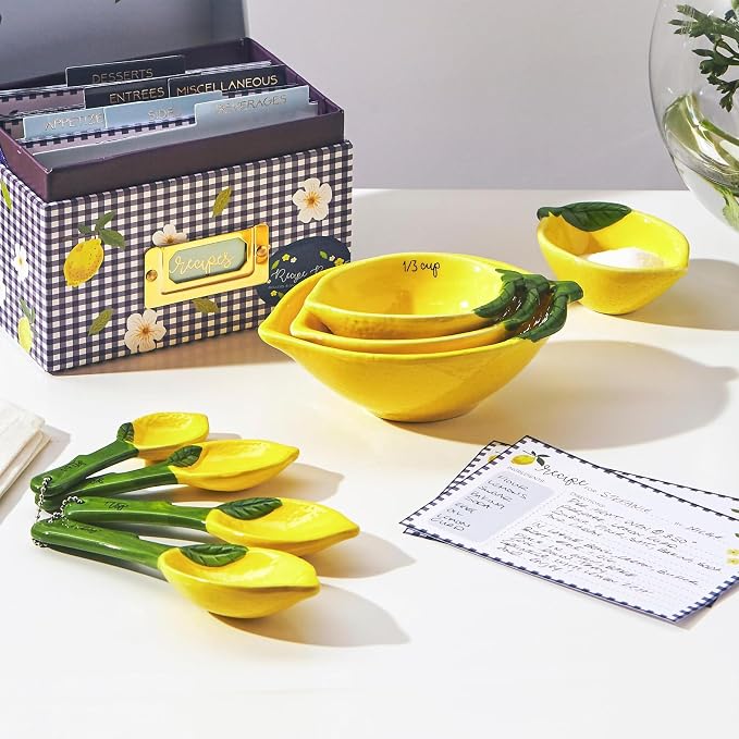 Lemon Shaped Measuring Cups and Spoon Set, Ceramic Kitchen Tools - Image 2