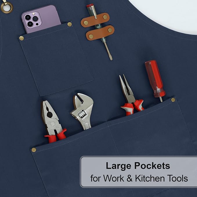 RUVANTI Work Aprons for Men, Oil & Water Repellent, PolyCotton Cross Back - Image 8
