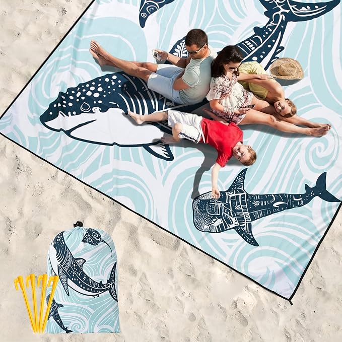 WIWIGO Beach Blanket Waterproof Sandproof Beach Mat 79" X 83"/10'x9'for 2-8 - Image 6