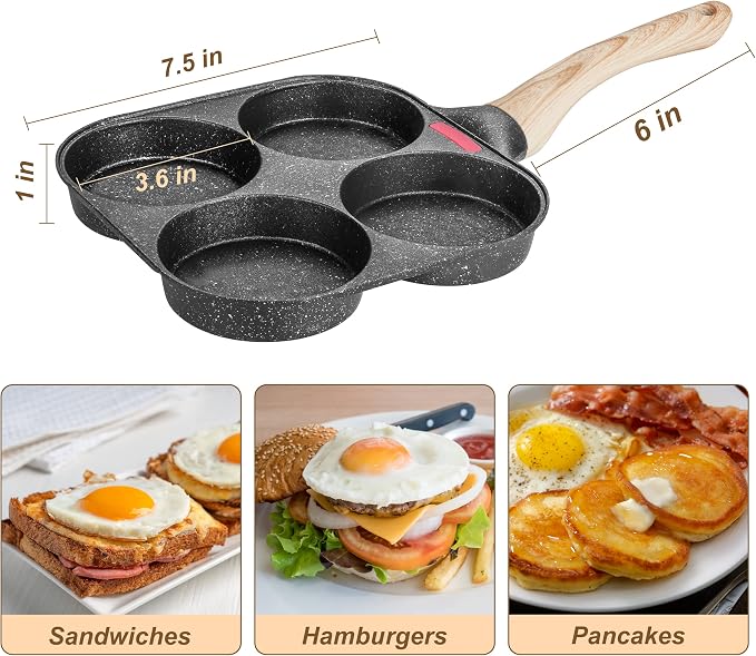 MyLifeUNIT Egg Frying Pan, 4-Cup Egg Pan Nonstick, Fried Egg Pan Skillet - Image 4