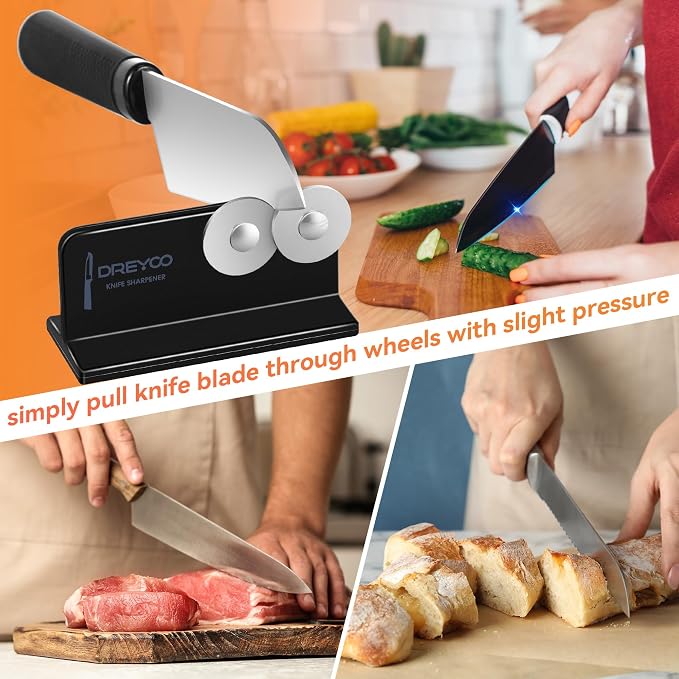 Dreyoo Cutlery Pointed Edge Knife Sharpener, Double Sided Stainless Steel - Image 7