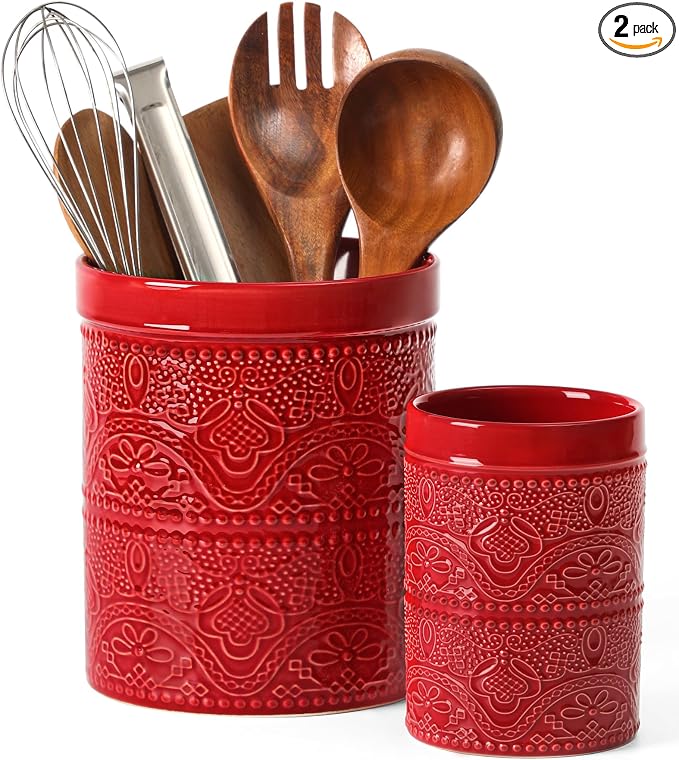 FUN ELEMENTS Kitchen Utensil Holder, 7.2+5.5" Super Large Utensil Crock Heavy by IntoYourHouseOntoYourTable