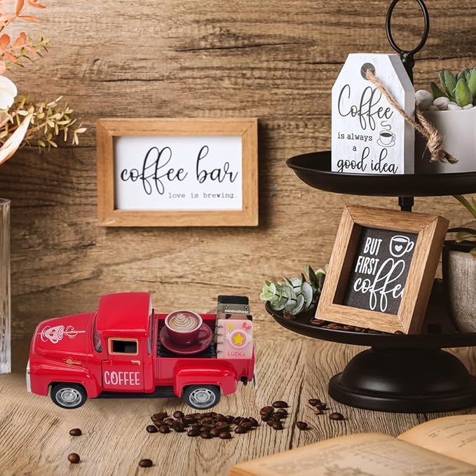 Coffee Bar Decor Vintage Mini Metal Pickup Truck Decor - Image 2