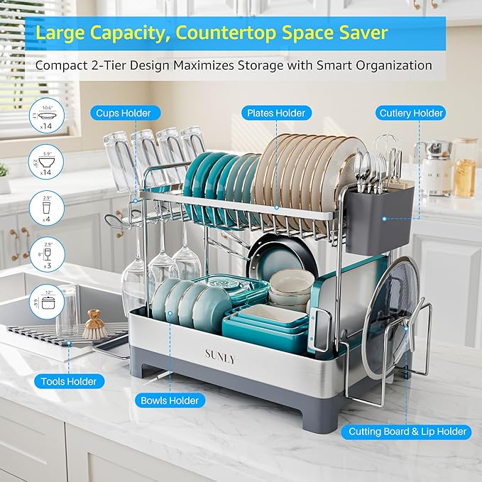 SUNLY Large Dish Drying Rack, 304 Stainless, Extra Large Drain Board - Image 3