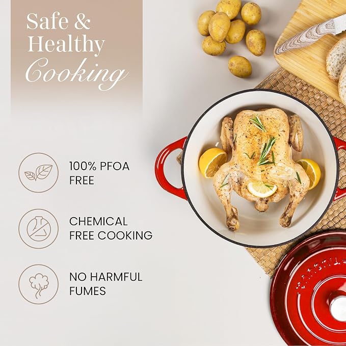 Cast Iron Pot with Lid – Non-Stick Ovenproof Enamelled Casserole Pot, Oven Safe - Image 4