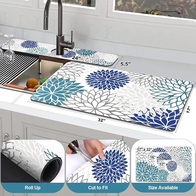 Findosom 2PCS 17" x 32" Dish Drying Mat & 24" x 5.5" Sink Splash Guard - Image 2