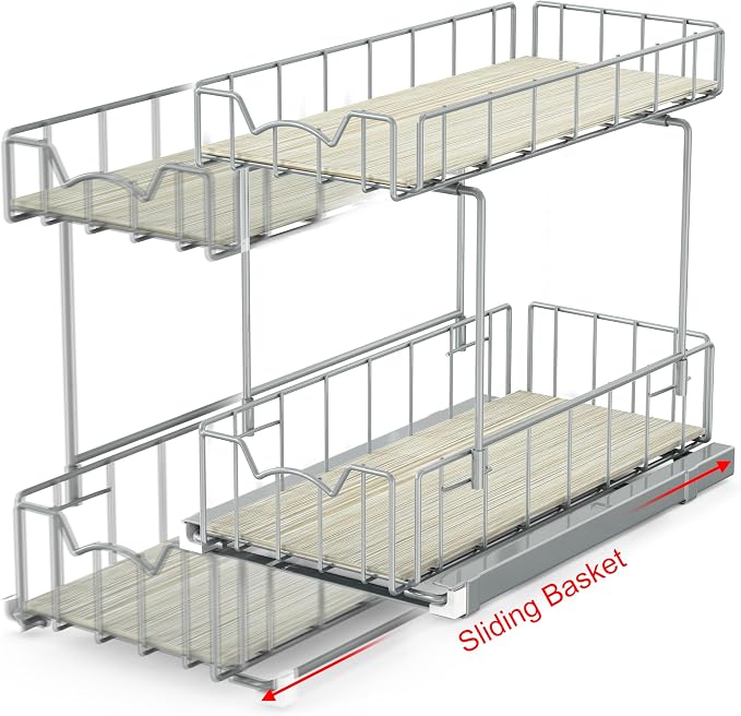 Simple Houseware 2-Tier Spice Rack Slide Out Wire Basket Drawer Organizer - Image 4