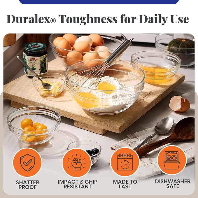 Duralex Le Gigogne Glass Mixing Bowl Set – 9-Piece Clear Stackable Prep Bowls - Image 4