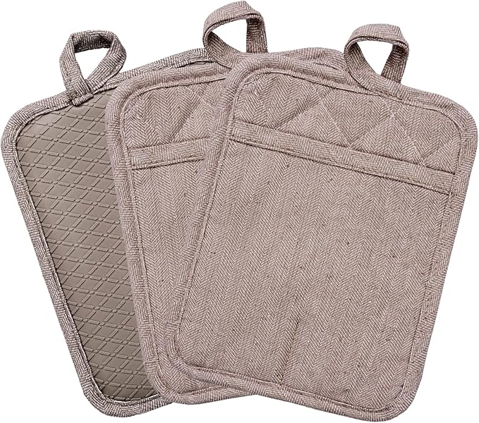 Pot Holders Yarn-Dyed Set of 3 Non Slip Silicone Kitchen Lines Heat Resistant by REDLMLDETA