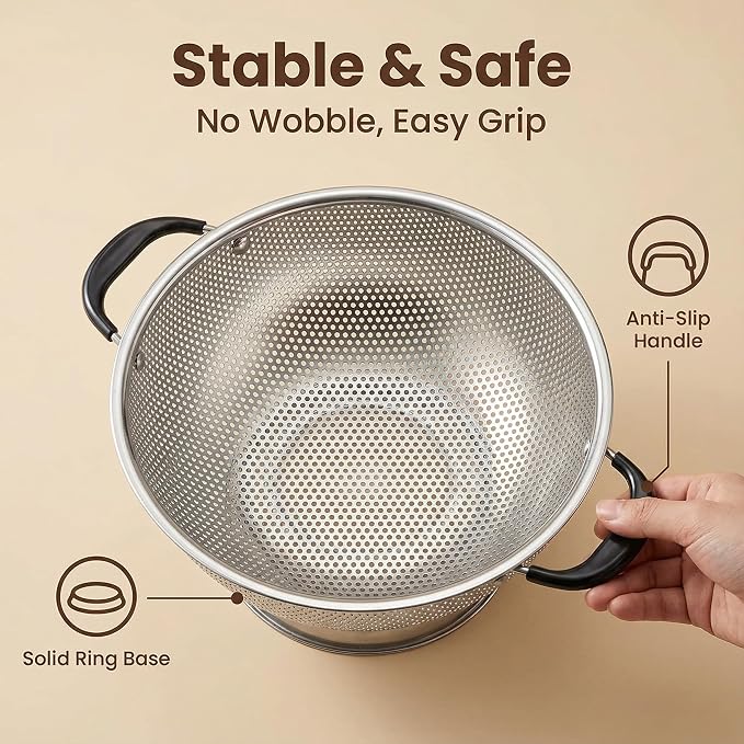 304 Stainless Steel Colander, 3 Quart Micro-Perforated Strainer - Image 3