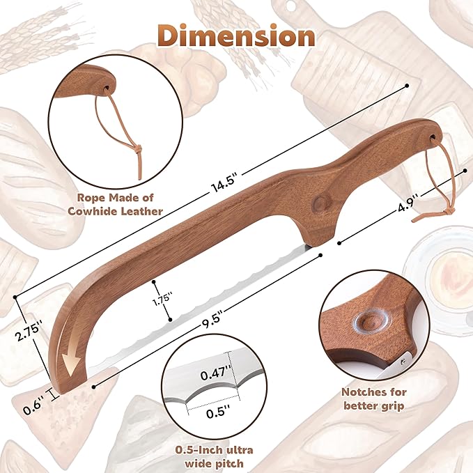 Bread Knife for Homemade Bread, 14.5" Wooden Sourdough Bread Knife, Sourdough - Image 5
