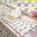 LOKHOM Scalloped Floral Dish Drying Mat, Cuttable Hide Stain Non-slip Drying Mat by LOKHOM
