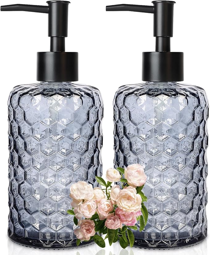Clear Charcoal Blue Glass Soap Dispenser by Ulable
