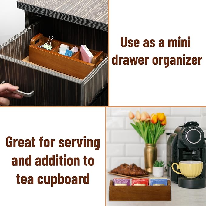 BAMBOO LAND- Small Wooden Tea Bag Organizer, 3 Slot Small Wooden Tea Bag Holder - Image 5