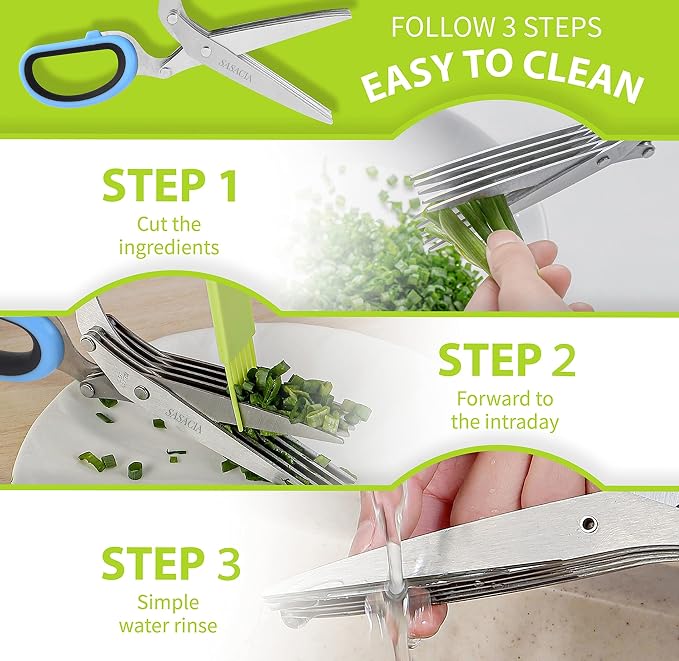 Herb Scissors with 5 Blades & Cleaning Kit, Stainless Steel Kitchen Shears - Image 4