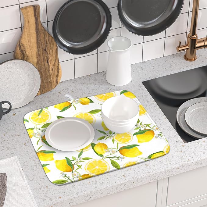 Lemon Dish Drying Mat for Kitchen Counter Spring Summer Microfiber Absorbent - Image 6