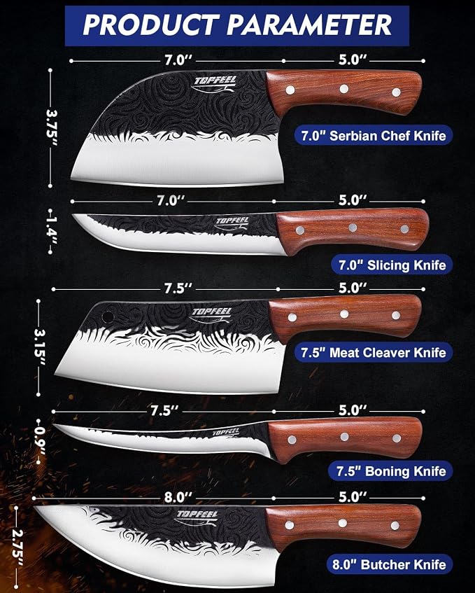 Topfeel Butcher Knife Set 5PCS, Hand Forged Kitchen Knives Set Serbian Chef - Image 6