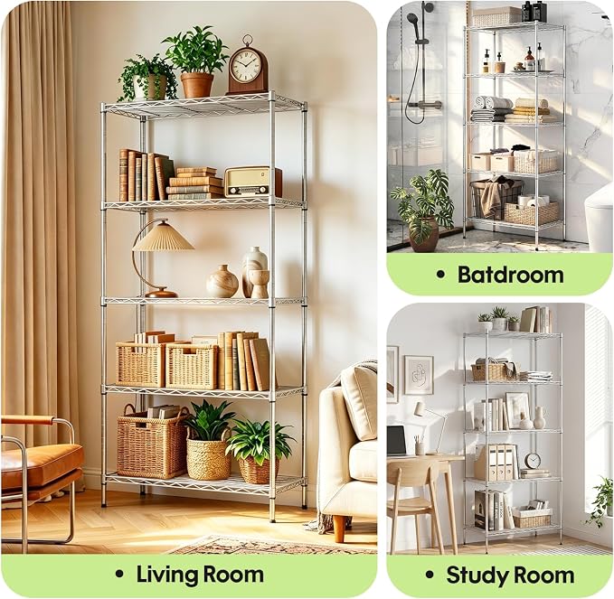 BestOffice | 5-Tier Wire Storage Shelves | 14 x 24 x 60 | Chrome | - Image 7