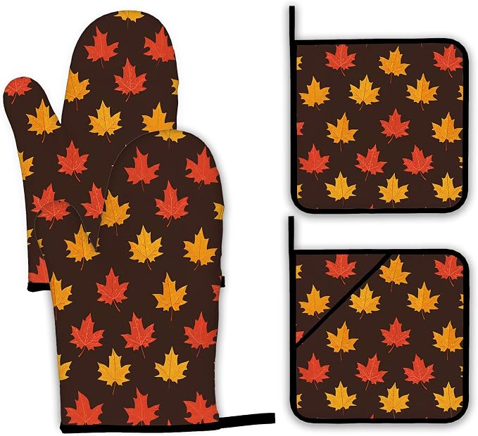 Maple Leaf Oven Mitts and Pot Holders Set, Autumn Kitchen Decor Heat Resistant by Unknown