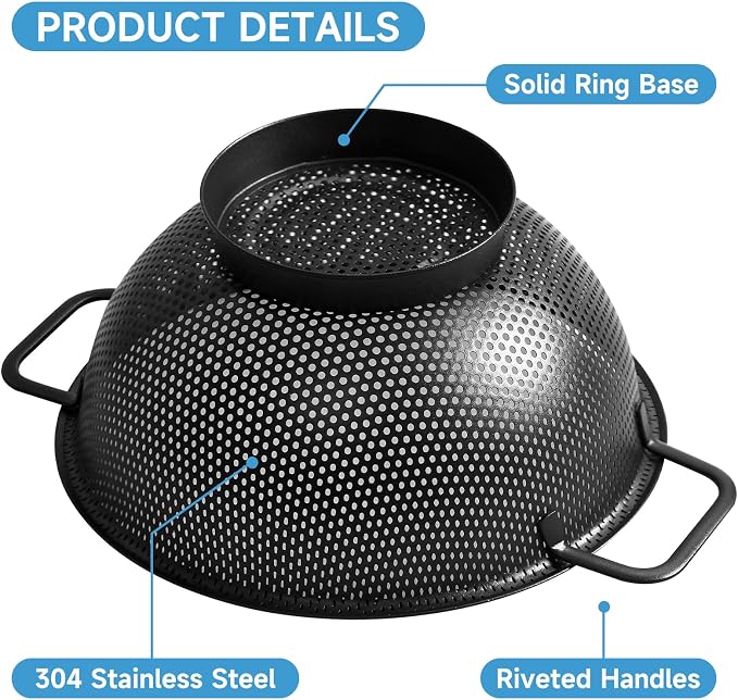 2PCS Black Colander for Kitchen, 3QT and 5QT, Stainless Steel Pasta Strainer - Image 3